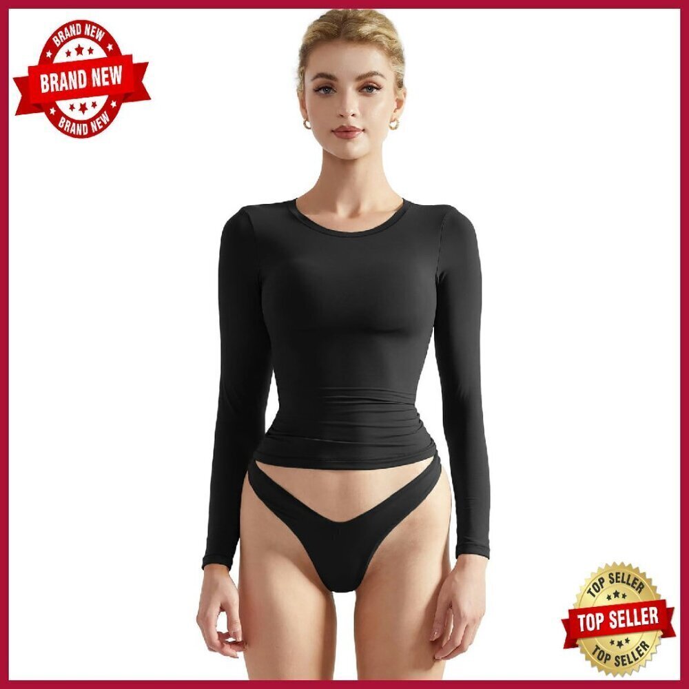 Double Lined Long Sleeve Crop Top Slim Fit 4-Way Stretch